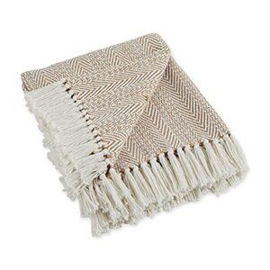 Cotton Throw Blanket 50x60 Herringbone Striped All Season Cozy Couch Bed Decor